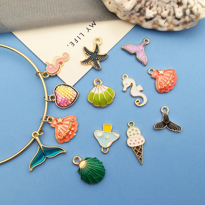 Mix 100pcs Bulk Enamel Shell Mermaid Ocean Collection Charm for DIY Earring Bracelet Necklace HandmadeJewelry Making Accessories