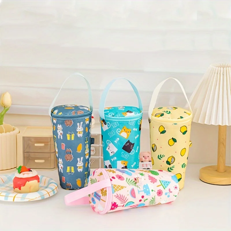 Oxford Cloth Reusable Cup Sleeve with Handle - Thermal Insulated Coffee Tea Mug Cover, Portable Office Commute & Student Cup Bag