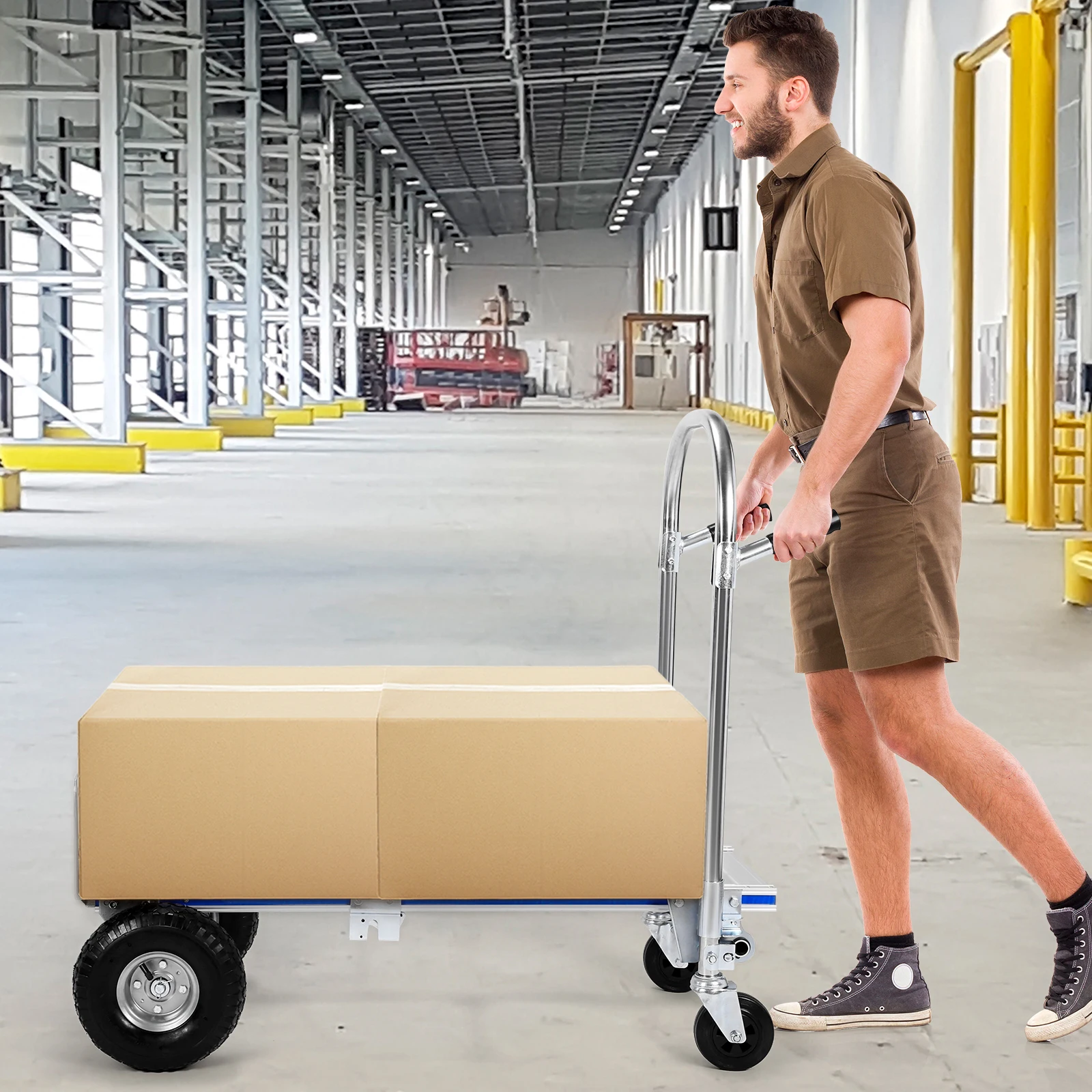 2 in 1 Aluminum 800LBS Capacit Convertible Dolly W/Wheel Folding Hand Truck Dolly Cart Portable Dolly Cart for Moving Transport