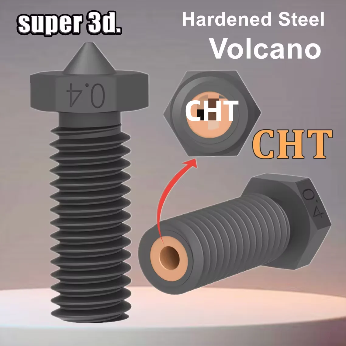 3D Printer Nozzle CHT Volcano Hardened Steel High Flow 500&deg; for Ender 3 Artillery Vyper