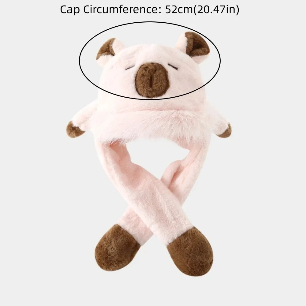 Windproof Kids Ear Protection Hat Movable Ears Soft Plush Hat Scarf Set Thickened Integrated Children's Pullover Cap Boys/girls