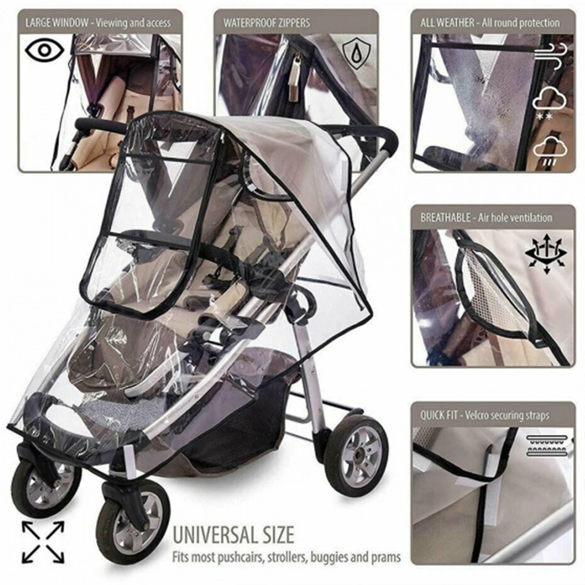 Stroller Rain Cover, Universal Stroller Accessory,Waterproof, Windproof ,Protect from Dust Snow,Baby Travel Weather Shield