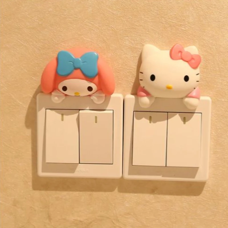 

New Kawaii Sanrio Room Decor Switch Accessories Hello Kitty My Melody Cute Beauty Wall Stickers Socket 3D Decoration Girls Gifts