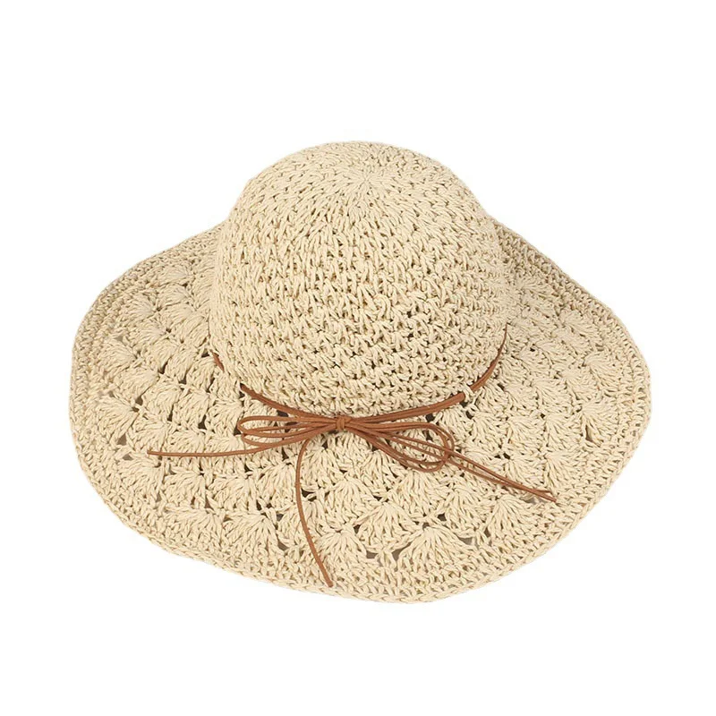 Woman Wide Brim Sun Hat Summer Women Beach Hat Girls Seaside Travel Foldable Straw Hat Sunscreen UV Protection Lady Cap