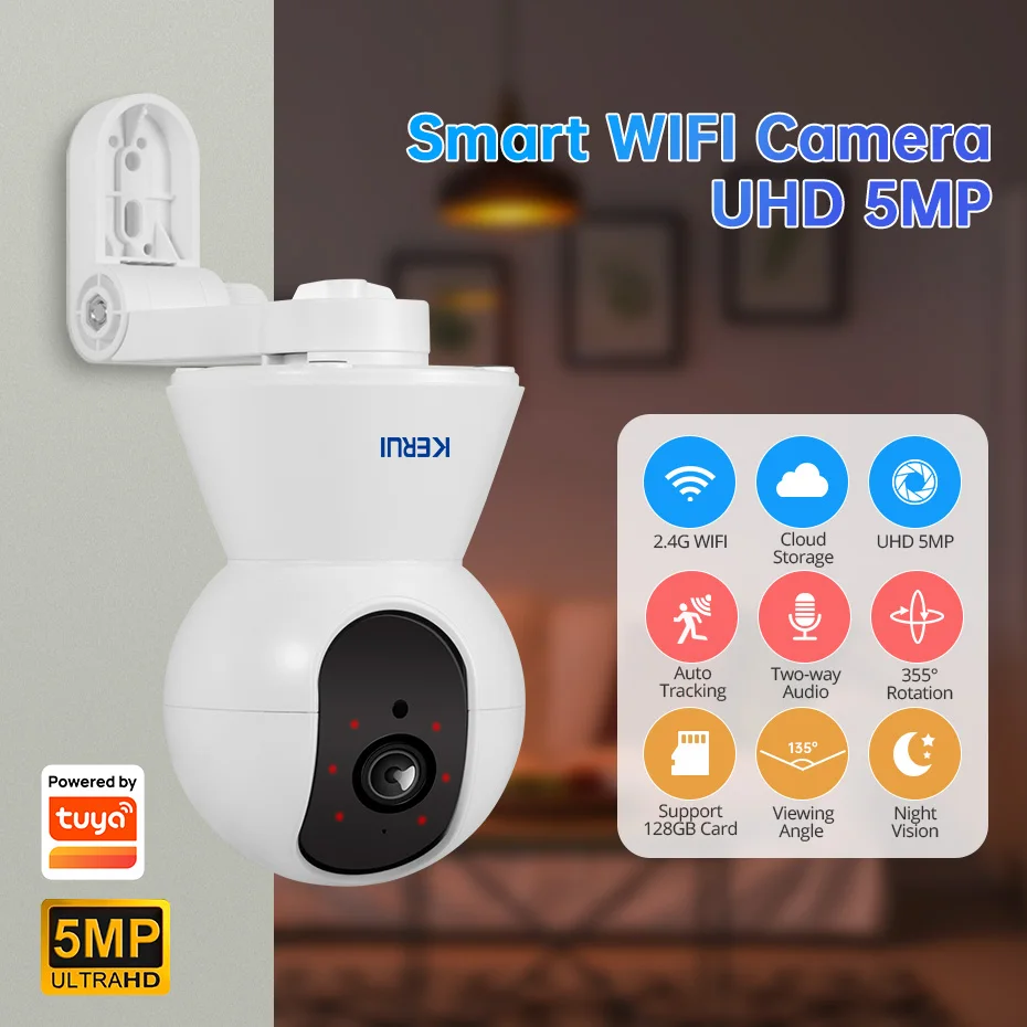 KERUI 4K 8MP Tuya Smart Mini WiFi IP Camera With Bracket Indoor Wireless Home Security AI Human Detect CCTV Surveillance Camera 1