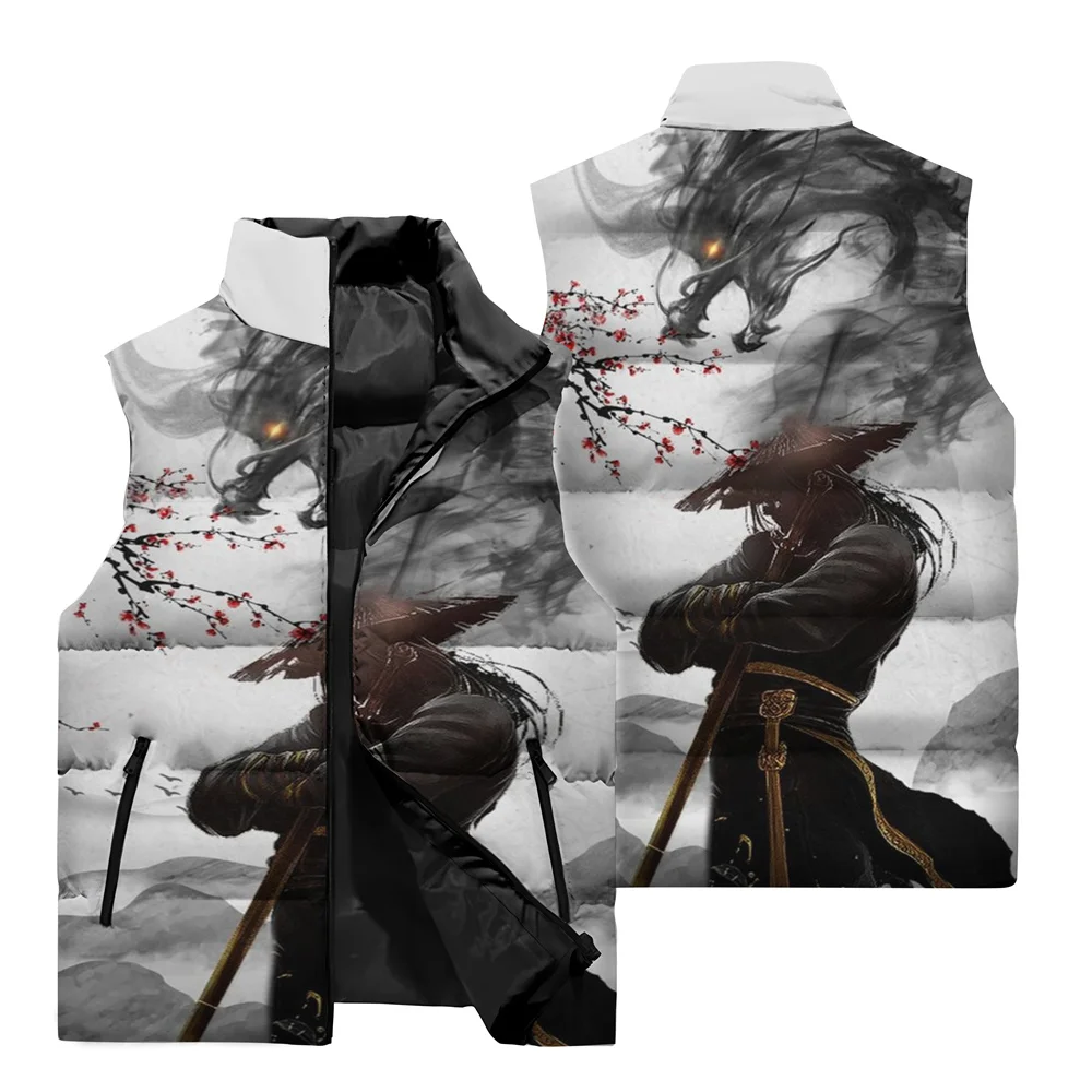 thumbnail image 4 of Chaqueta sin mangas para hombre con diseño de árbol de sol y luna, para deportes al aire libre, ciclismo, resistente al viento, cálida, con cuello alto y cremallera, 4 of 5
