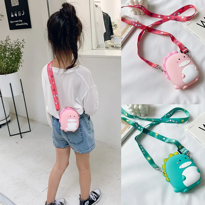 Cartoon Dinosaur Crossbody Bag Children Silicone Phone Pouch Shoulder Bags Satchel Girls Lovely Purse Animal Handbags Wallets