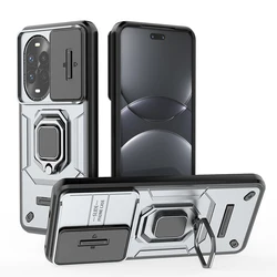 Shockproof Armor Phone Case with Slide Lens Protector & Ring Holder for HONOR 400 Lite (Gray (HK - ZDX))