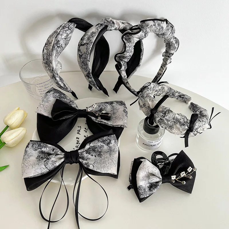 

Print Fabric Satin Hair Scarf Band Hairband for Women Girl Korea Headbands Fashion Accessorie