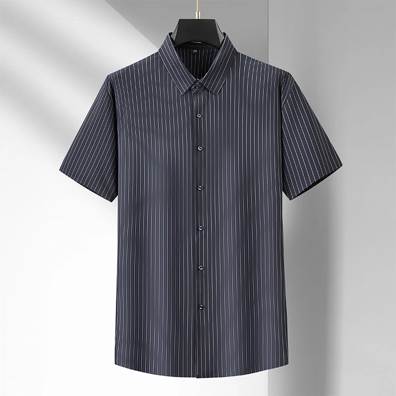 Men Shirt Striped Dress Short Sleeve Summer Oversize 6XL 7XL 8XL 10XL Plus Size Cold Thin Casual Soft Male Loose High Quality