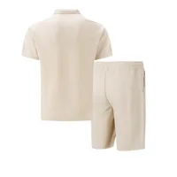 Ensemble deux pièces pour hommes, nouveau style été, gaufré, couleur unie, avec fermeture éclair, col à revers, manches courtes et short, pour l'Europe et les États-Unis 5