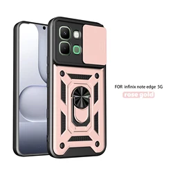Magnetic Ring Holder Armor Phone Case with Slide Camera Protection for Infinix Note Edge (SJ Rose Gold)