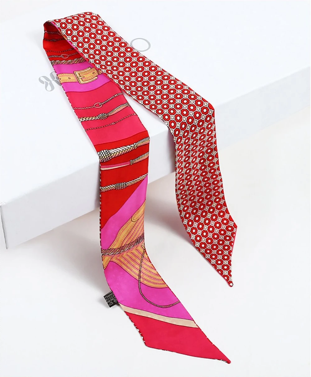Damen Retro-Band-Schal, Twill, doppelseitiger Streifen, klassische Damen-Dekoration, Twill, langer Streifen, Seidenschal, Krawattenband – Detail 12