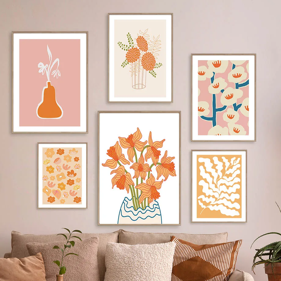 

Colorful Flowers Market Abstract Leaves Vase Wall Art Canvas Painting Nordic Posters And Prints Pictures For Living Room Decor