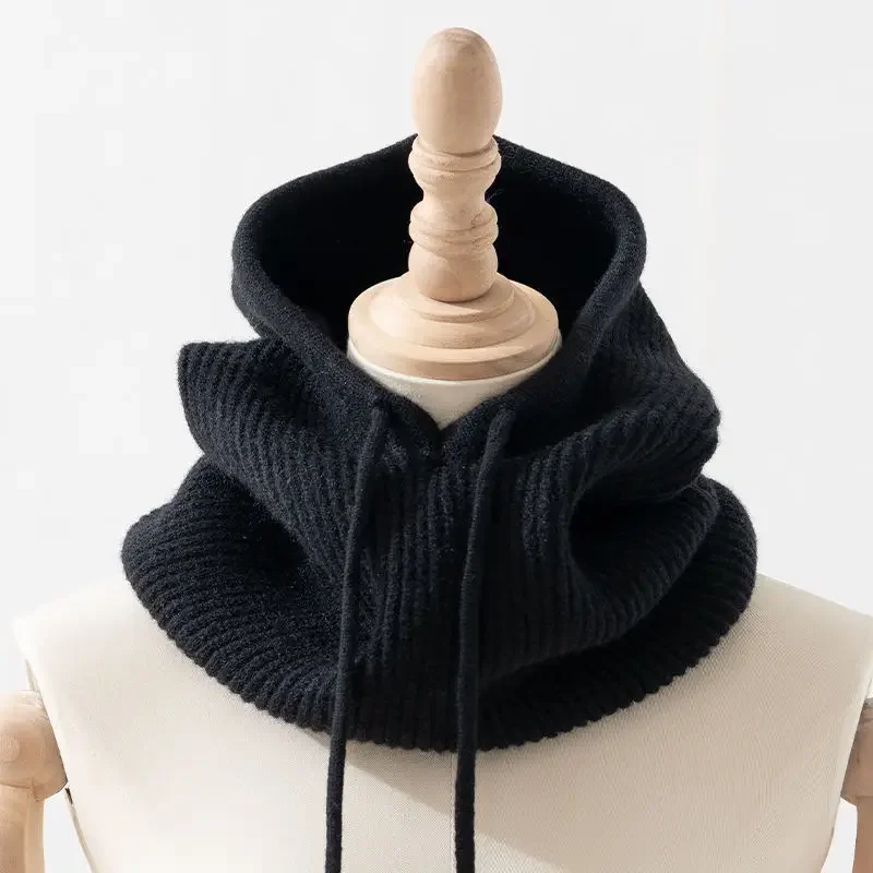 Unisex Adjustable Elastic Balaclava Cap Warm Ring Scarf Beanie Hat For Women Men Windproof Hooded Neck Collar Knitted Hat Bonnet