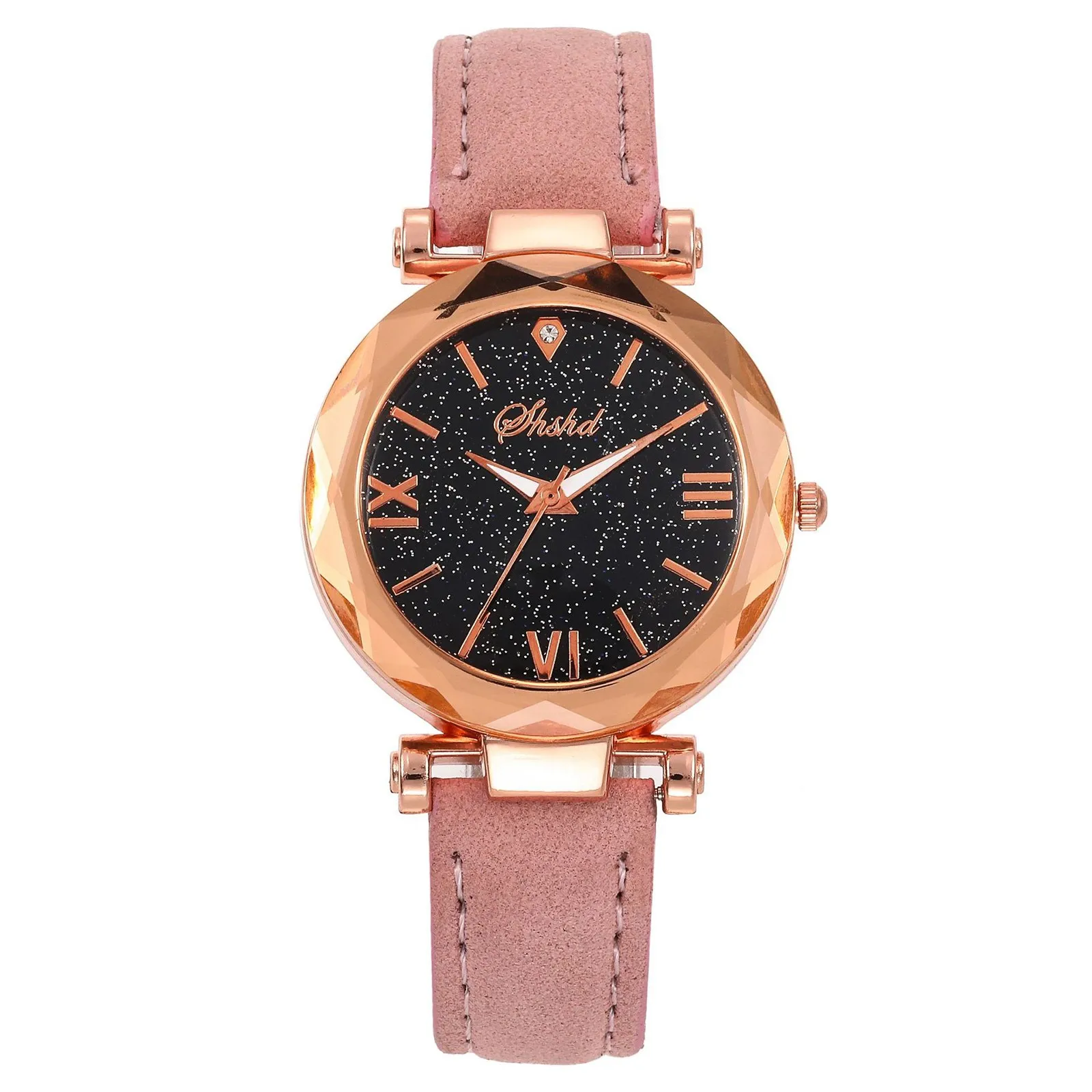 

Unisex Ladies Stars Embellishments Dial Matte Texture Leather Strap Round Dial Watch With Roman Scale Versatile Women'S Watch
