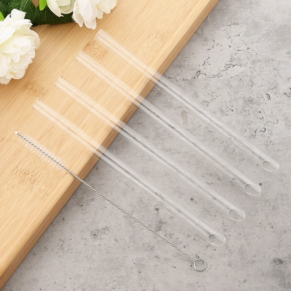 Glass Straw Set Drinking Straws Cocktail Accessories 12/14mm Sharp Glass Straw High Borosilicate Reusable Drinking Straw Set