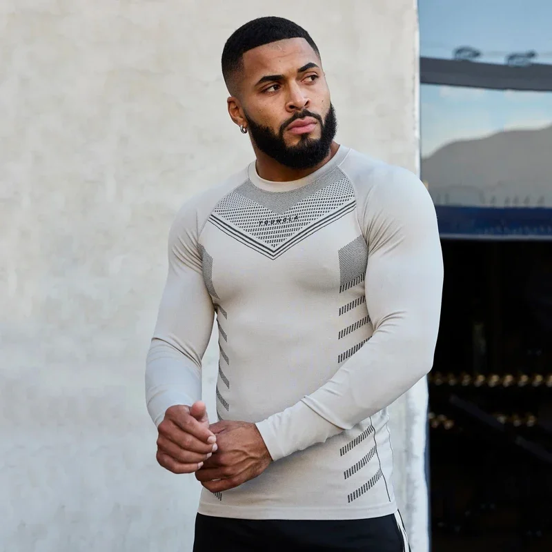 

Men's Long Sleeved T-Shirt Spring Autumn New StyleFitness Clothes Quick Drying Breathable Stretch Tight Fitting Clothing T-Shirt