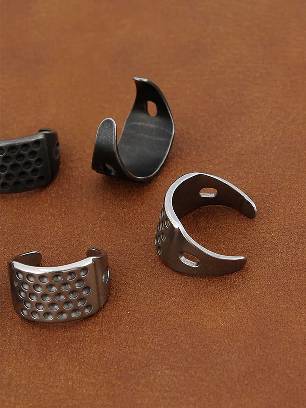 QIANYU Leather Sewing Thimble Thickened High Hard 420 Stainless Steel Thimble Finger Set 19/20/22MM Handmade Leathercraft Tools