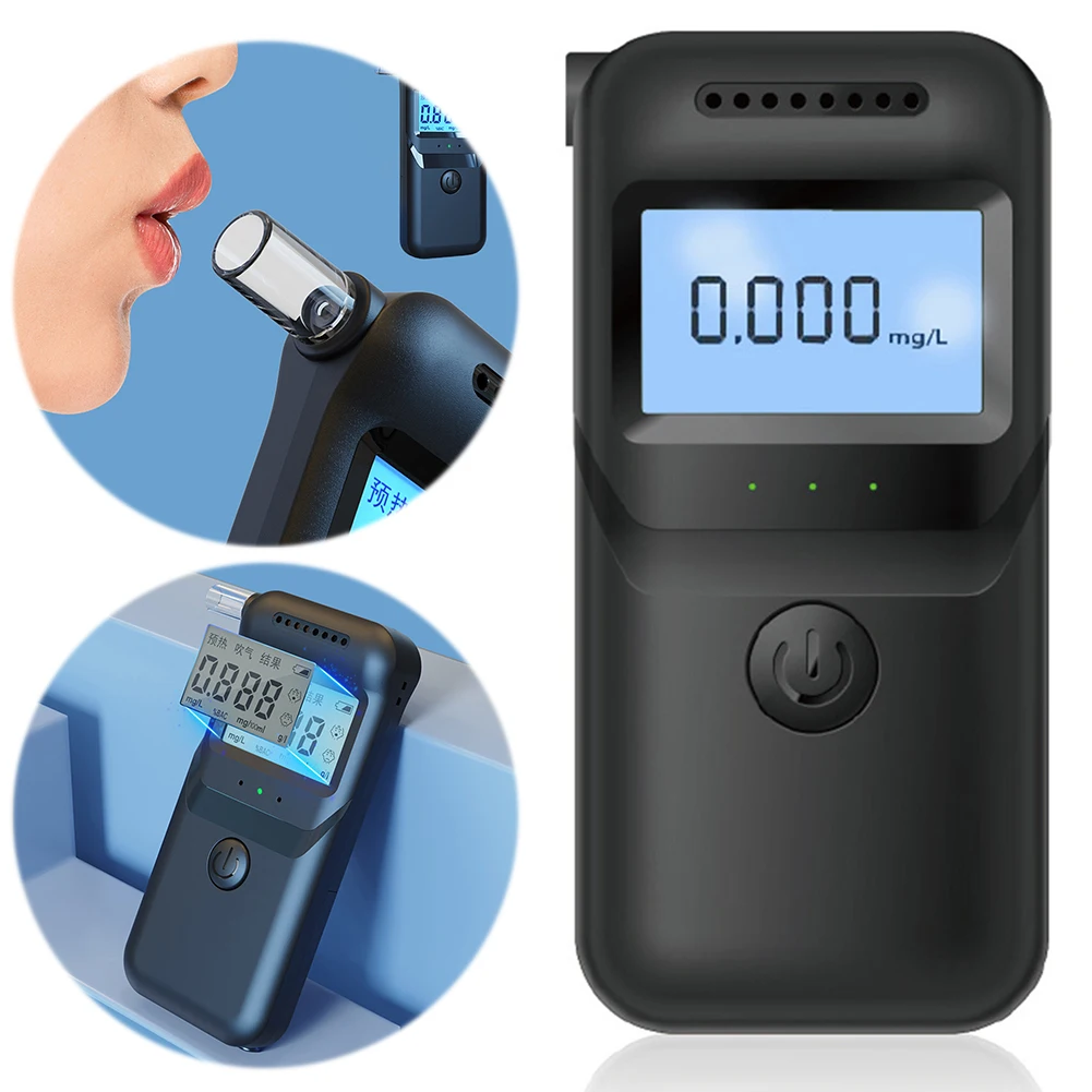 Digital Portable Breathalyzer Accurate LCD Display Alcohol Detector with 5 Mouthpieces Drunk Driving Analyzer for Home Party Use