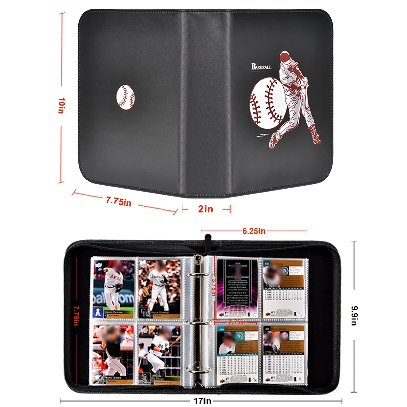 Raccoglitore di Carte da Baseball 400 Tasche, Album Carte Collezionabili Doppia Faccia, Album per Carte 4 Tasche, Raccoglitori Cartes In Pelle Pu, Libro Porta Cartes 50 Pagine, Portatile Binder Carte