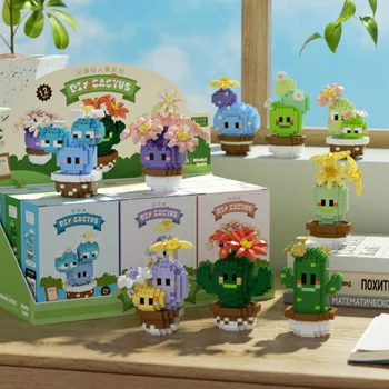 New Creative Fun Cartoon Characters Micro Diamond Building Blocks Cactus Nano Brick Potted Plant Building Educational Toy Gift 1