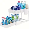 Under Sink Organizer, 2 Tier Sliding Cabinet Storage Basket with Hooks, Purpose Bathroom & Kitchen Organizer Shelf for Bathroom 3