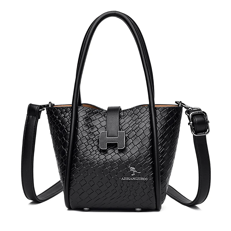 

New Soft Leather Women's Shoulder Bag Luxury Female Handbag Solid Color Woven Pattern Famous Brand Tote bolsos Wallet Sac A Main