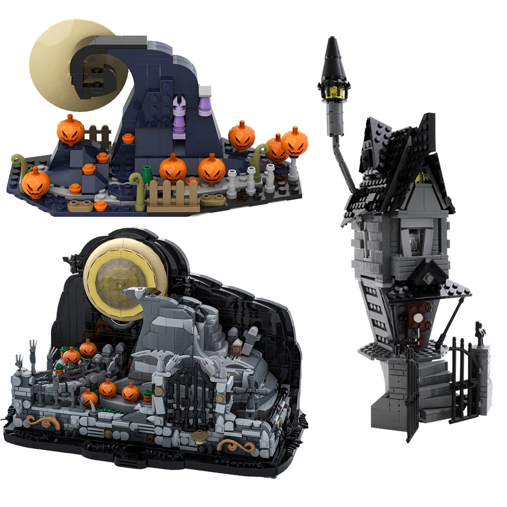 

BZB MOC Хэллоуин игрушки Джек скеллингун дом архитектура строительные блоки комплект силы кирпичей спиральные строительные блоки детские игрушки
