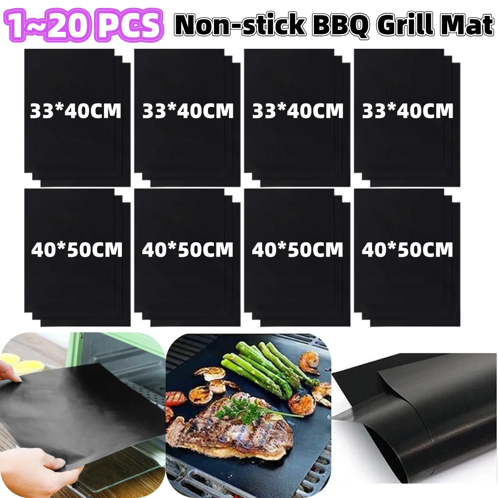 BBQ Grill Mat 1-20PCS Non-stick Reusable Outdoor Baking Grilling Sheet for Party Grill Kitchen Tool