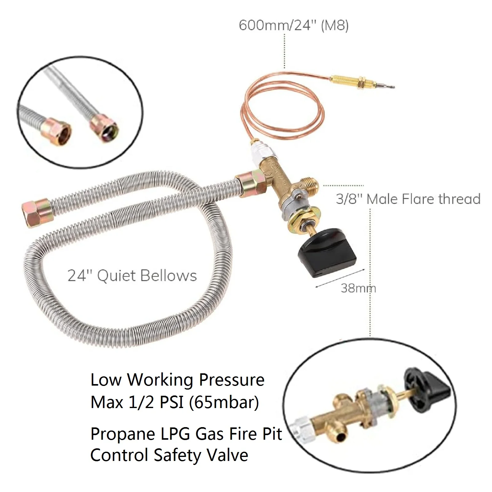 Fire Pits BBQ Patio Propane Butane LPG Gas Hose 27mm Clip on 37Mbar 1.5Kgh Regulator 3/8\