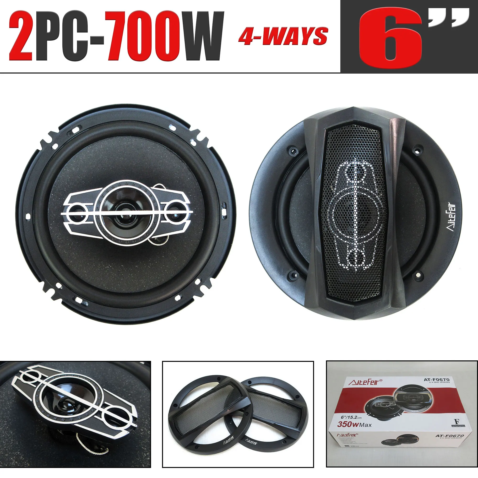6 Inch 700W(2*350W) 4Way Universal Car Coaxial Auto Music Stereo Full Range Frequency Hifi Speakers Non-destructive Installation