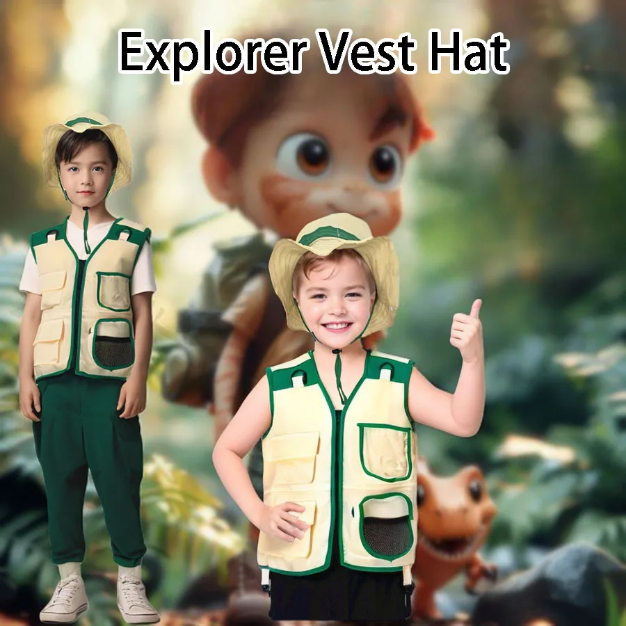 Chaleco Y Sombrero De Explorador Para Niños – Set De Aventura Al Aire Libre (Amarillo)