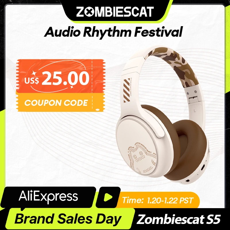 

ZOMBIESCAT QCWS-S5 Wireless Bluetooth Headphone Gaming Bass-heavy Music Headset Active Noise Cancellation Low Latency Earbud