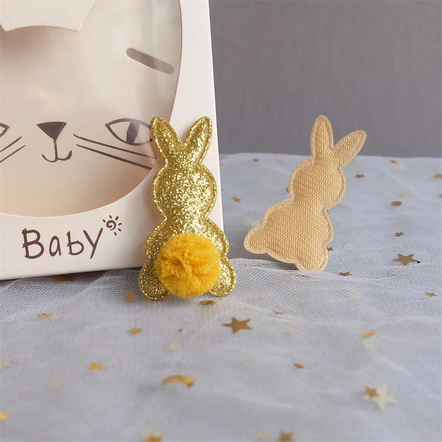 20Pcs/Lot 5*3cm Cute Shiny Rabbit Pads Patches Appliques For Craft Clothes Sewing Supplies DIY Hair Clip Accessorie Hat Patches