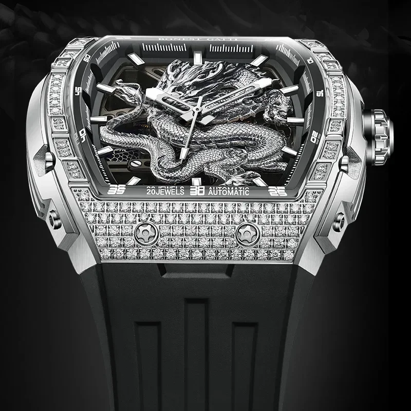 BONEST GATTI watch men's personalized dragon watch relief inlaid diamond temperament fashion mechanical