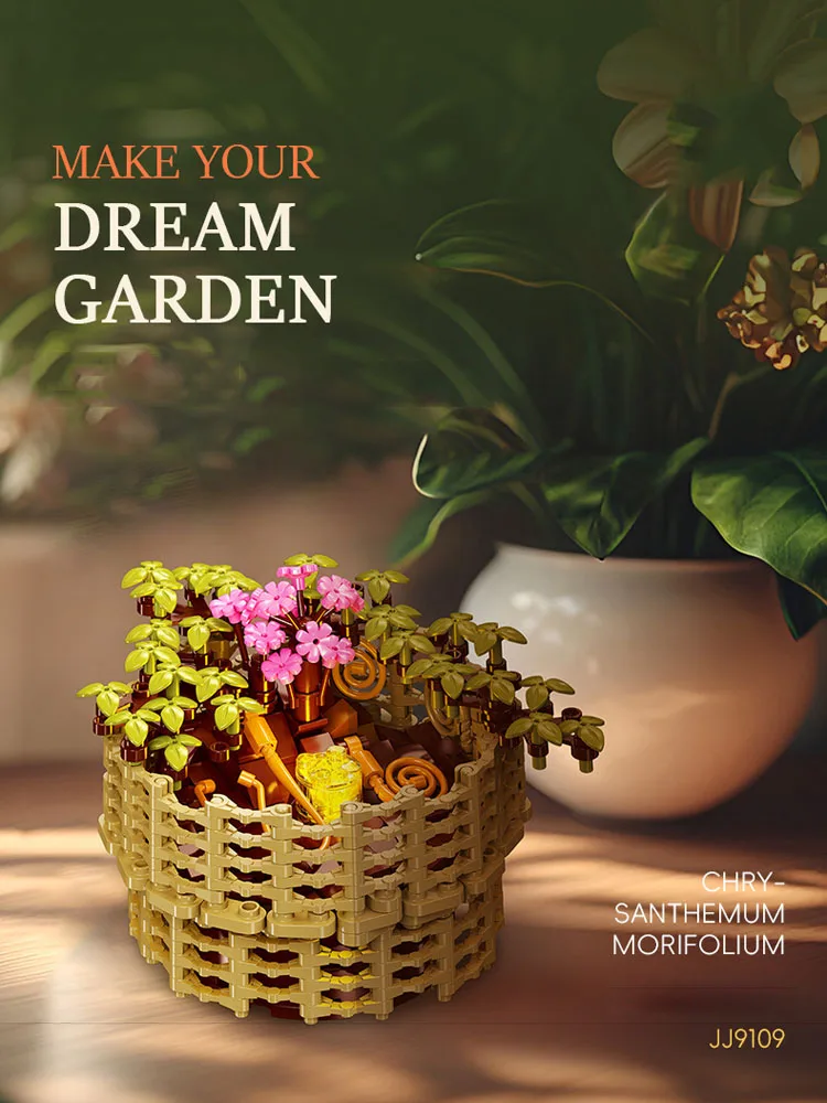 Kreative Gartenarbeit Topfpflanze Baustein Chrysantheme Morifolium Lernspielzeug Konstruktion Ziegel Sammlung mit Licht – Detail 1