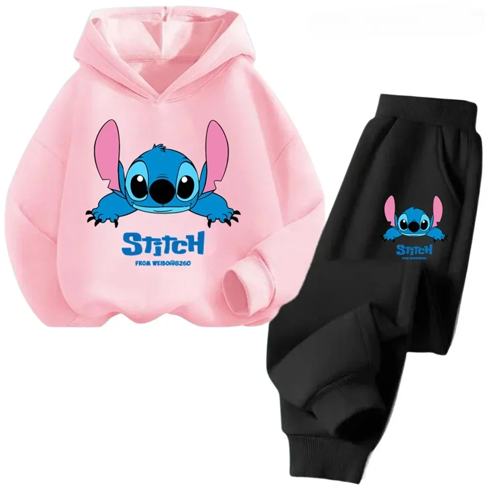 thumbnail image 1 of Conjunto de 2 piezas de sudadera y pantalones con dibujos animados de Disney Stitch 2024 para niños, ropa de moda para primavera y otoño, sudadera para niños y niñas, traje deportivo para niños, 1 of 4