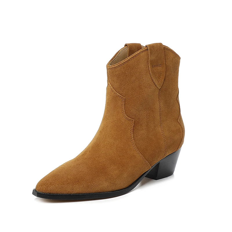 2023 Winter Fashion Casual Chelsea Women's High Heel Bare Boots Pointed Thick Heel Genuine Leather Anti slip Long Boots 35-43