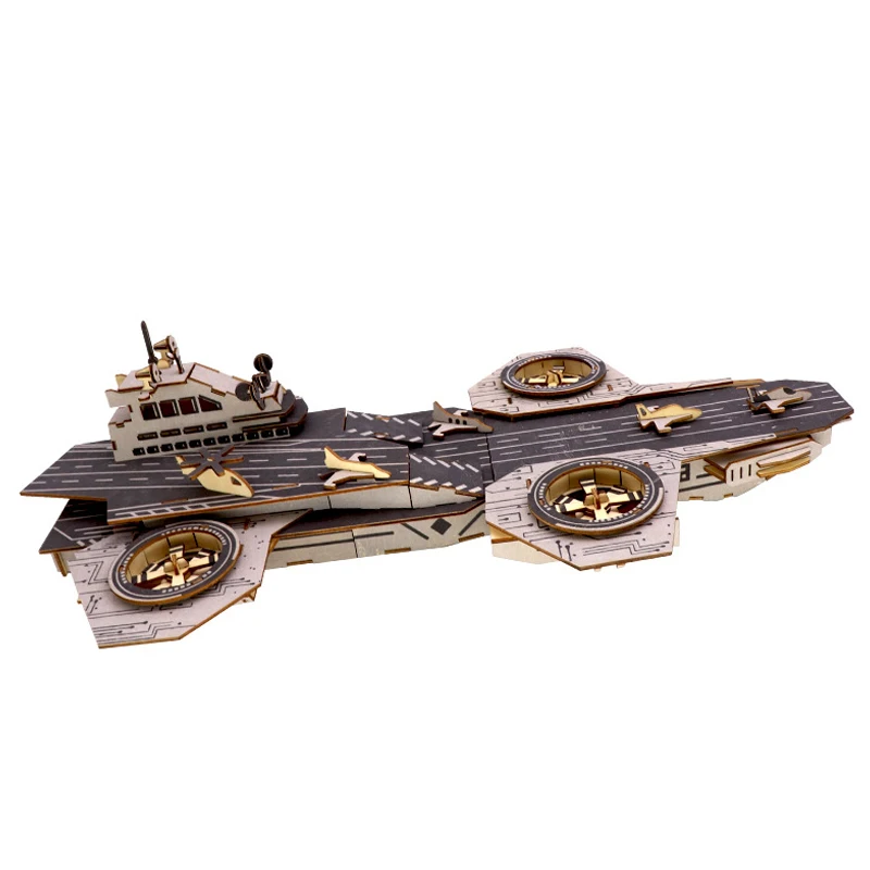 3D Wooden Puzzle Helicarrier Model Kits DIY Laser Cutting Wood Jigsaw Kids Educational Toys For Children Boys Gift 3