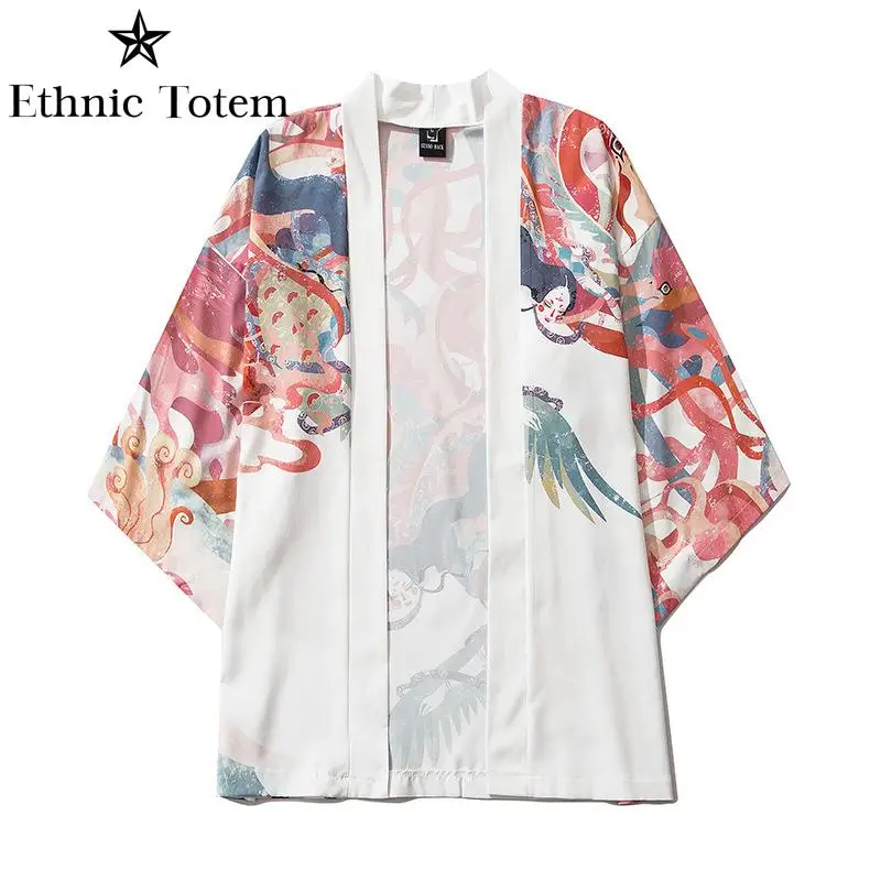 Men Japanese Kimono Cardigan Men Samurai Costume Clothing Kimono Mens Kimono Shirt Yukata Japanese Traditional Ukiyoe Haori