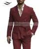 2024 New Mens Blazer Luxery Designerstyle Western Tailored Suit Lapel Belt Tuxedo Gentleman Texture Solid Color Unique Design 4