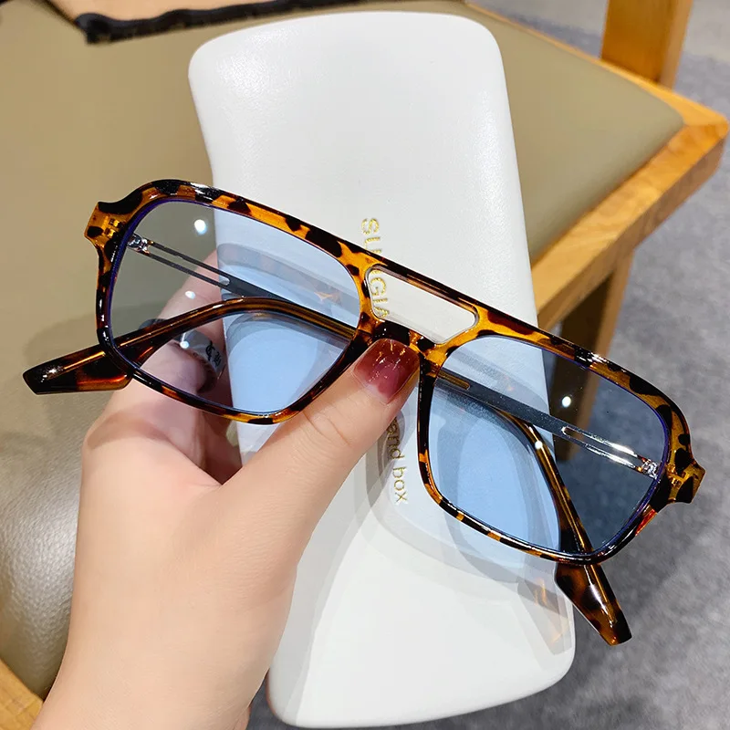 

Retro Brand Small Rectangle Sunglasses Women Blue Shades For Women 90s Vintage Double Beam Square Sun Glasses Men UV400 Gafas