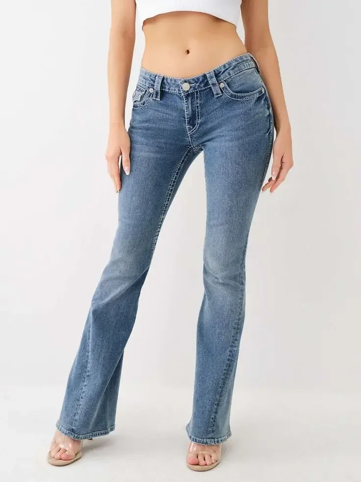 Retro Buddha Logo Label Embroidered Blue Baggy Jeans Woman Gothic Jeans Wide Leg Trousers American Y2k Harajuku Streetwear 4