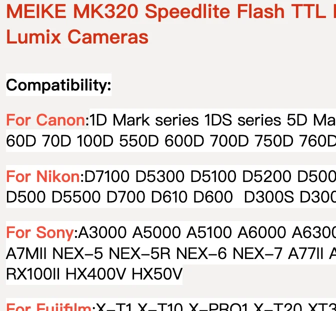 MEIKE MK-320 MK320 MK320-C TTL 미니 플래시 스피드라이트 캐논, , 후지필름, 파나소닉 카메라용 ·카메라