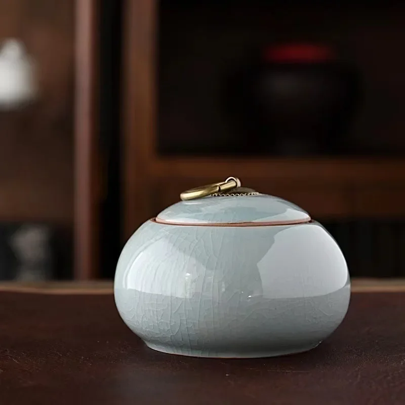 Ceramic Little Tea Caddy Chinese All Kinds of Tea Storage Box Crude Pottery Canister Container for Puer Tea Modern Style