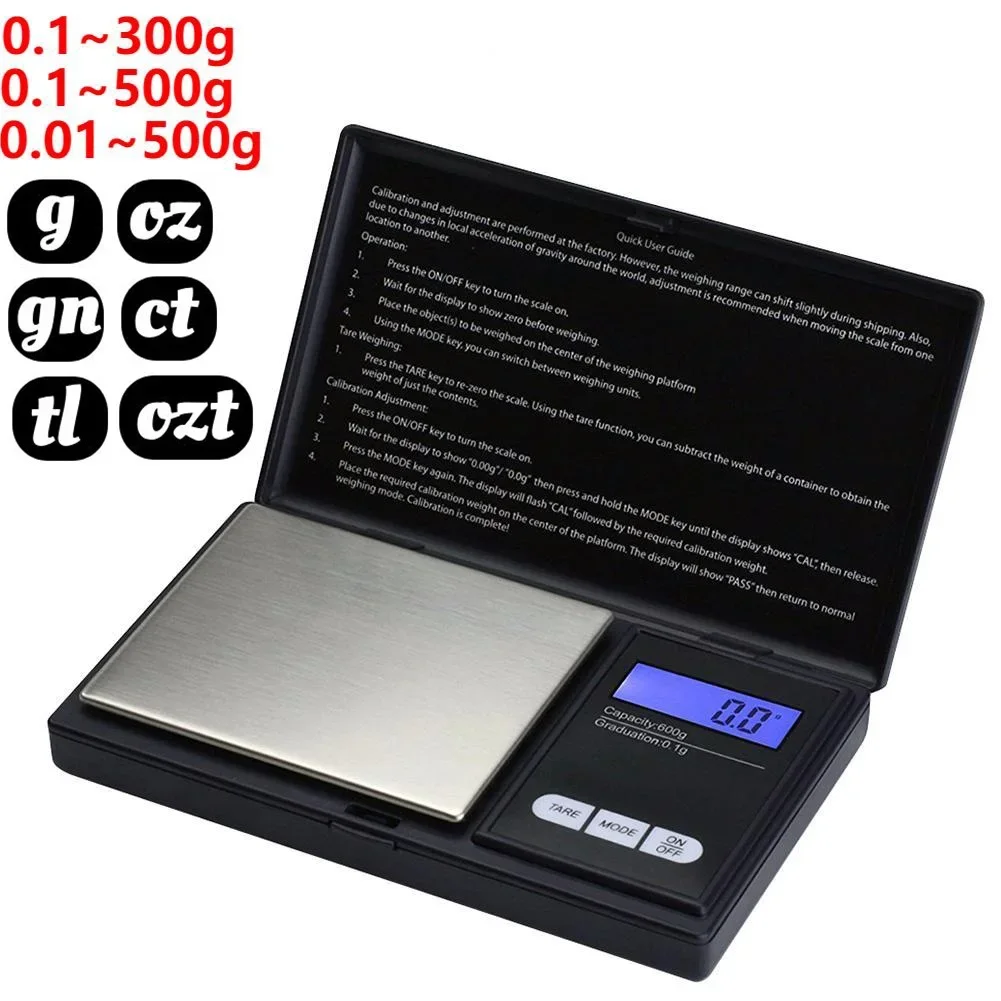 고정밀 디지털 주방 체중계 쥬얼리, LCD 포켓 무게 전자 저울, 금 분동 그램, 1000g, 500g x 0.01g