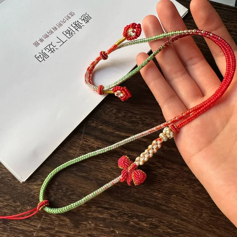 고급 수제 브레이드 로프, 옥 펜던트 로프, 밀랍 목걸이 로프, 골드 펜던트 로프, 천리 풍경 랜야드