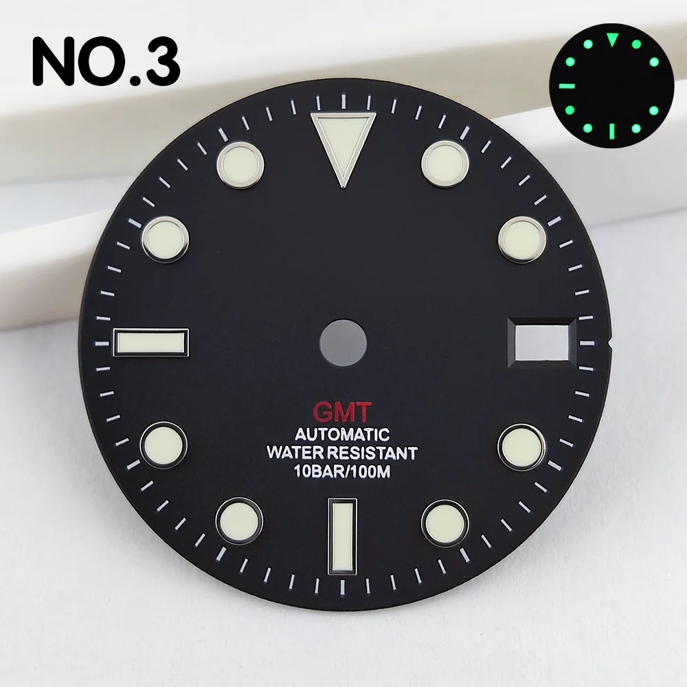28.5mm dial GMT dial fits NH35 watch green luminous watch parts replacement parts high quality dials