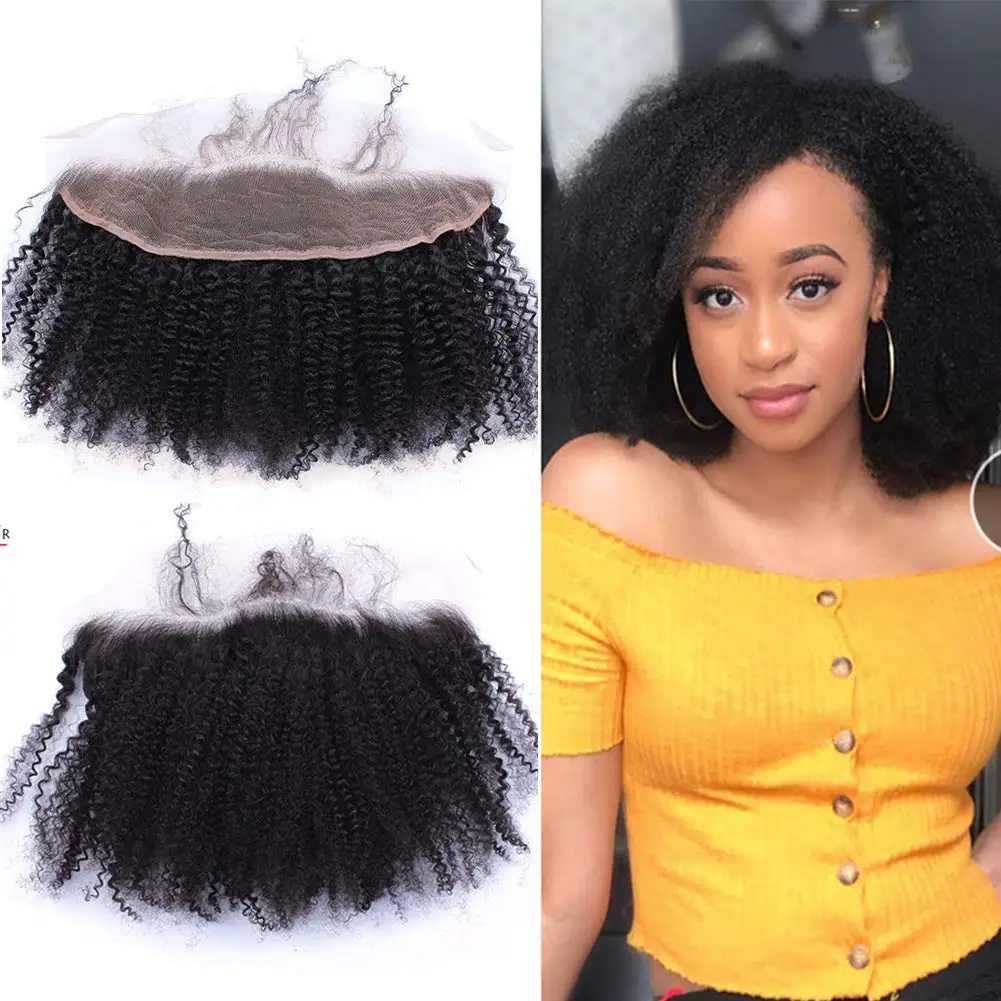 Afro Kinky Curly 13X4 Lace Frontal Closure Ear To Ear Free Part Unprocessed Human Hair Top Full Lace Frontal Closure